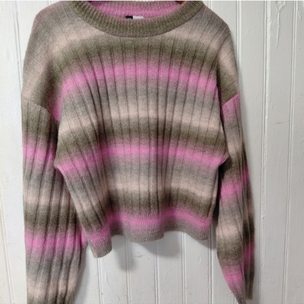 Striped Pink and Green Women's Sweater Divided Size Small
